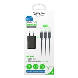 Pack câble 3 en 1 + adaptateur secteur USB charge rapide
