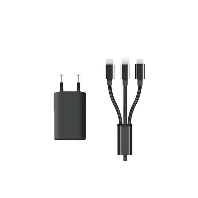 Pack câble 3 en 1 + adaptateur secteur USB charge rapide
