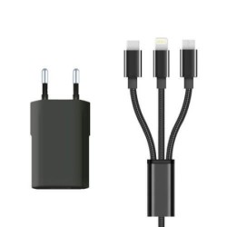 Pack câble 3 en 1 + adaptateur secteur USB charge rapide